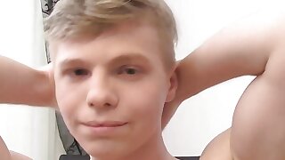 Skinny Blone James T Strips Off And Groans As He Jacks Off His Big Cock!