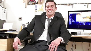 Tired from work in the office and ready to stroke a cock to