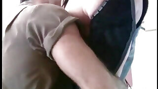 Hot stud in leather gear sucks his partner's dick on his knees
