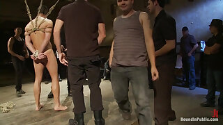 Blindfolded Stud Sucks Strangers Cocks at a Party