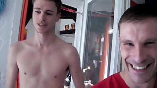Twink fucked by his 2 friends bot gay but curious