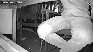 Amateur Boy Caught on Night Vision Cam Peeing Himself Sitting at the Garden Table (he Totally Wets His Pants) )