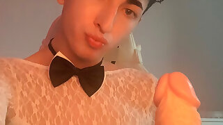 POV: teen playboy bunny femboy is sucking u off and acting like a total slut